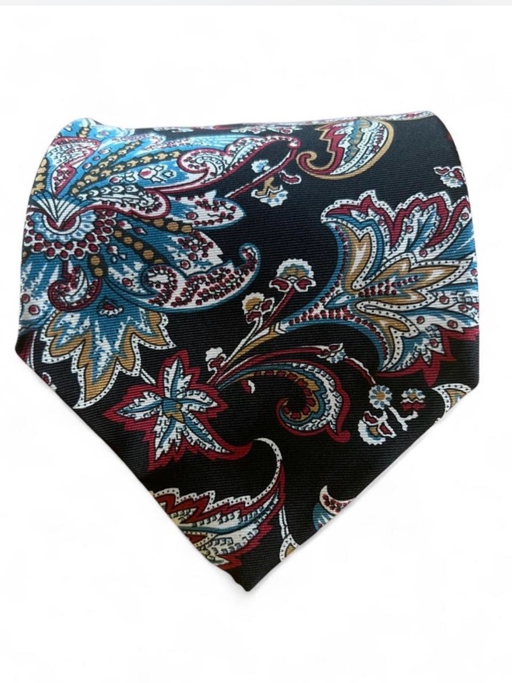 Classic Paisley Black Men's Tie with Blue and Red Accents